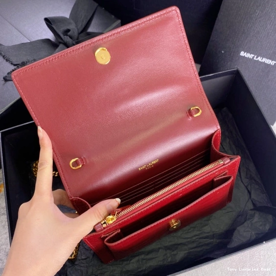 Tony Luxuries IN SHINY SUNSET LEATHER YSL CROCODILE-EMBOSSED 0716